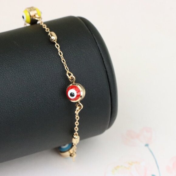 "Multicolor Evil Eye Rose Gold Bracelet with Adjustable Chain, XPBL1016 - Picture 8 of 12